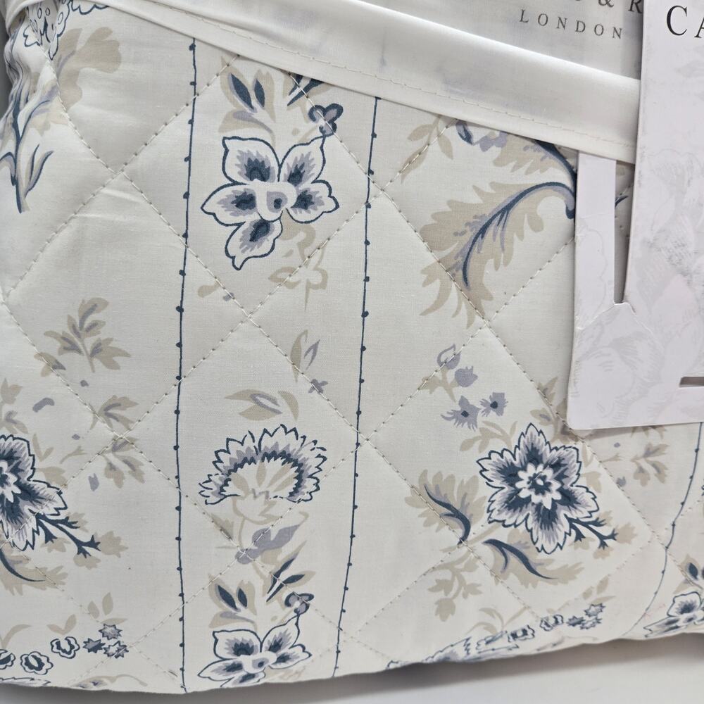 Cabbages & Roses KING Quilt India Rose Grey Blue White Floral Embroidered Cottag - Picture 2 of 7